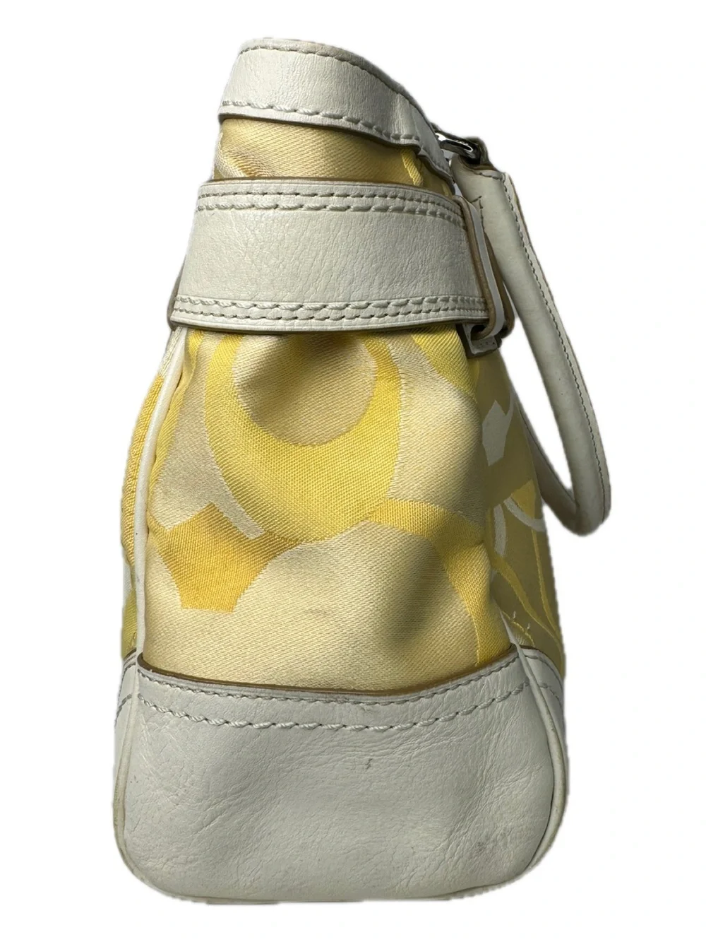 Coach Hampton Optic C Signature Stripe Yellow White Double Handle Shoulder Bag